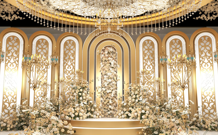 兴文香槟色调婚礼堂效果展示